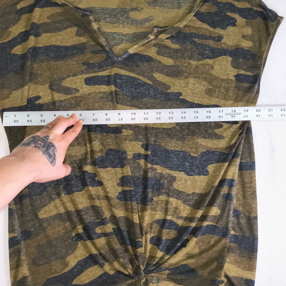 Lucky Brand Womens XL Camo Print Front Tie V-Neck Cap Sleeve Burnout Tee Olive - Picture 4 of 8